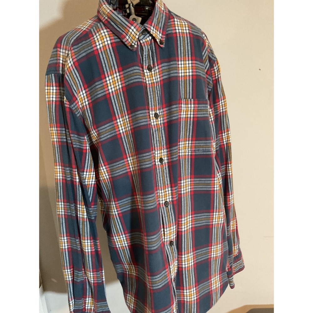 The Foundry Mens Long Sleeve Plaid Flannel Button Down Shirt Blue Red Yellow XL